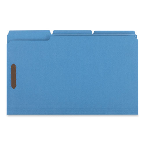 Deluxe Reinforced Top Tab Fastener Folders, 0.75" Expansion, 2 Fasteners, Legal Size, Blue Exterior, 50/box