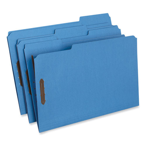 Deluxe Reinforced Top Tab Fastener Folders, 0.75" Expansion, 2 Fasteners, Legal Size, Blue Exterior, 50/box