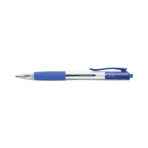 Comfort Grip Ballpoint Pen, Retractable, Medium 1 Mm, Blue Ink, Clear Barrel, Dozen