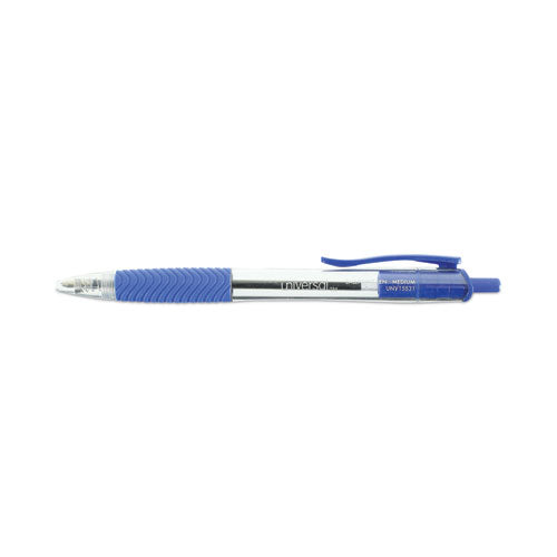 Comfort Grip Ballpoint Pen, Retractable, Medium 1 Mm, Blue Ink, Clear Barrel, Dozen