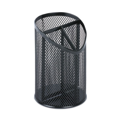 Metal Mesh 3-compartment Pencil Cup, 4.13" Diameter X 6"h, Black