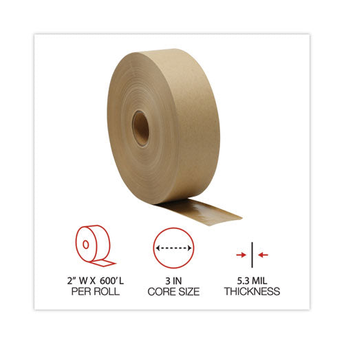 Gummed Kraft Sealing Tape, 3" Core, 2" X 600 Ft, Brown, 12/carton