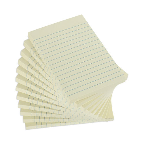 Recycled Self-stick Note Pads, Note Ruled, 4" X 6", Yellow, 100 Sheets/pad, 12 Pads/pack