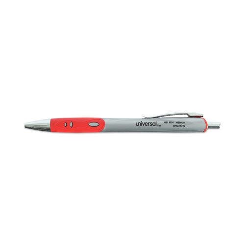 Comfort Grip Gel Pen, Retractable, Medium 0.7 Mm, Red Ink, Silver Barrel, Dozen