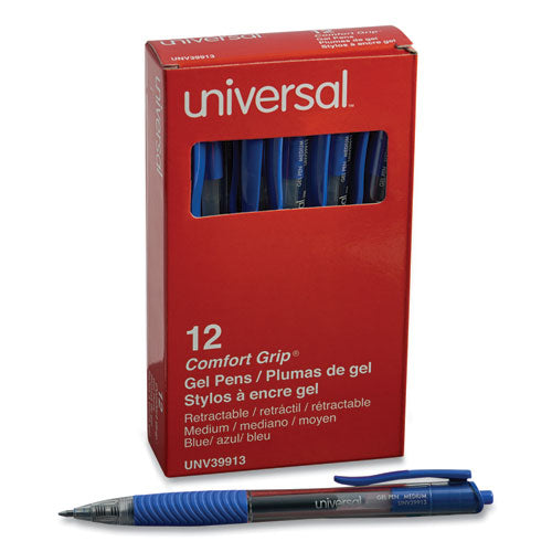 Comfort Grip Gel Pen, Retractable, Medium 0.7 Mm, Blue Ink, Translucent Blue Barrel, Dozen