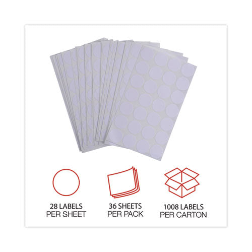 Self-adhesive Removable Color-coding Labels, 0.75" Dia, White, 28/sheet, 36 Sheets/pack