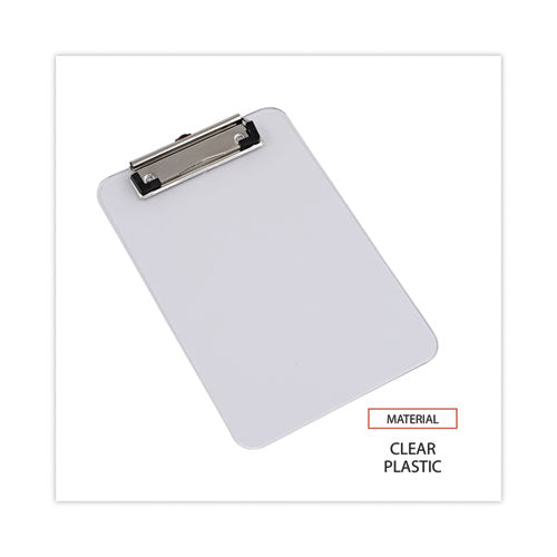 Plastic Clipboard With Low Profile Clip, 0.5" Clip Capacity, Holds 5 X 8 Sheets, Clear