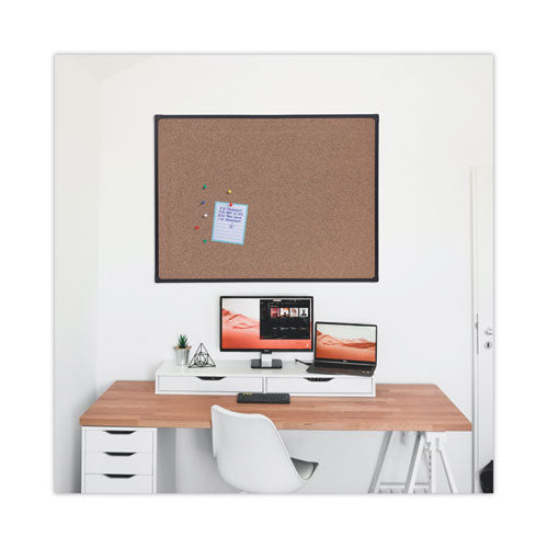 Tech Cork Board, 48 X 36, Cork Surface, Black Aluminum Frame