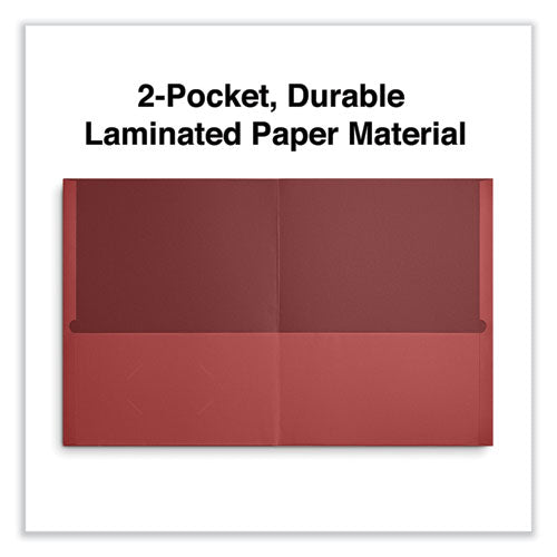 Two-pocket Portfolio, Embossed Leather Grain Paper, 11 X 8.5, Red, 25/box