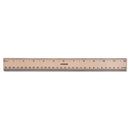 Flat Wood Ruler W/double Metal Edge, Standard, 12" Long, Clear Lacquer Finish