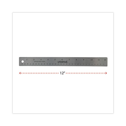 Stainless Steel Ruler With Cork Back And Hanging Hole, Standard/metric, 12" Long