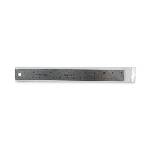 Stainless Steel Ruler With Cork Back And Hanging Hole, Standard/metric, 12" Long