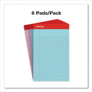 Perforated Ruled Writing Pads, Narrow Rule, Red Headband, 50 Assorted Pastels 5 X 8 Sheets, 6/pack