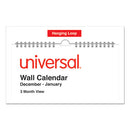 Three-month Wall Calendar, 12 X 27, White/black/red Sheets, 14-month, Dec 2023 To Jan 2025