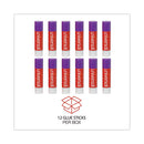 Glue Stick, 0.28 Oz, Applies Purple, Dries Clear, 12/pack