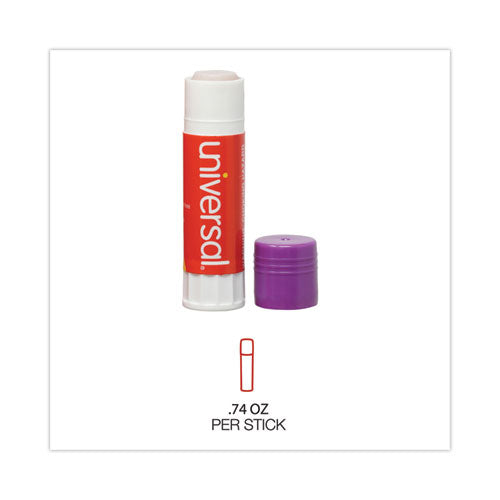 Glue Stick, 0.74 Oz, Applies Purple, Dries Clear, 12/pack