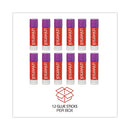 Glue Stick, 0.74 Oz, Applies Purple, Dries Clear, 12/pack