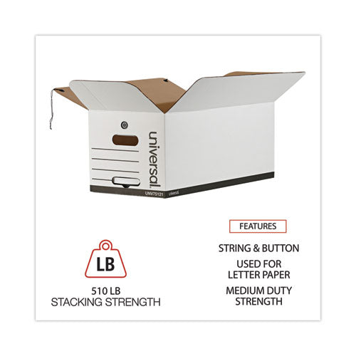 Deluxe Quick Set-up String-and-button Boxes, Letter Files, White, 12/carton