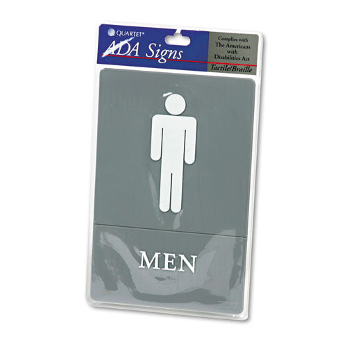 Ada Sign, Men Restroom Symbol W/tactile Graphic, Molded Plastic, 6 X 9, Gray