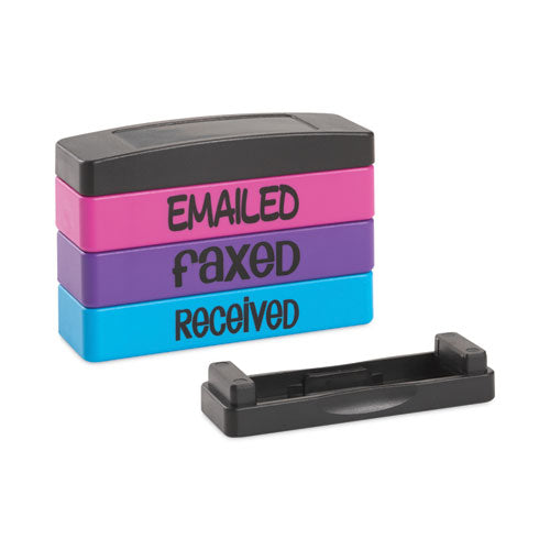 Interlocking Stack Stamp, Emailed, Faxed, Received, 1.81" X 0.63", Assorted Fluorescent Ink