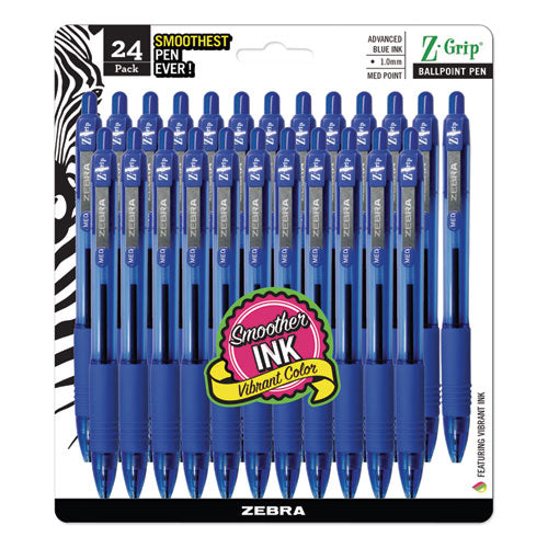 Z-grip Ballpoint Pen, Retractable, Medium 1 Mm, Blue Ink, Clear Barrel, 24/pack