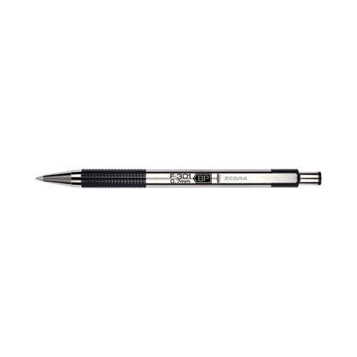 F-301 Ballpoint Pen, Retractable, Fine 0.7 Mm, Black Ink, Stainless Steel/black Barrel, 2/pack