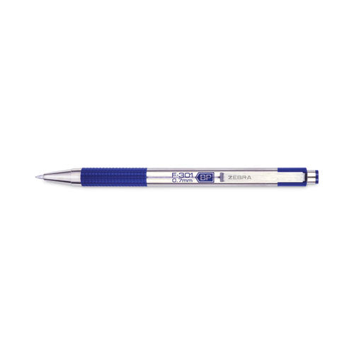 F-301 Ballpoint Pen, Retractable, Fine 0.7 Mm, Blue Ink, Stainless Steel/blue Barrel