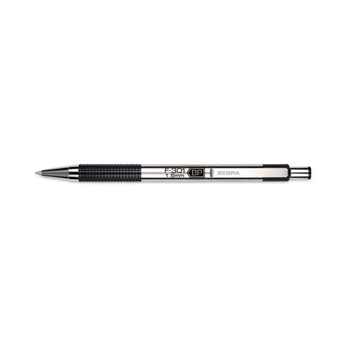 F-301 Ballpoint Pen, Retractable, Bold 1.6 Mm, Black Ink, Stainless Steel/black Barrel, 12/pack