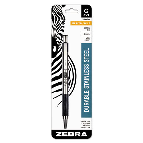 G-301 Gel Pen, Retractable, Medium 0.7 Mm, Black Ink, Stainless Steel/black Barrel