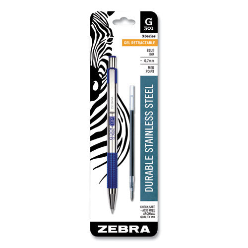 G-301 Gel Pen, Retractable, Medium 0.7 Mm, Blue Ink, Stainless Steel/blue Barrel