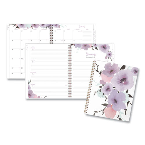 Mina Weekly/monthly Planner, Main Floral Artwork, 11 X 8.5, White/violet/peach Cover, 12-month (jan To Dec): 2024