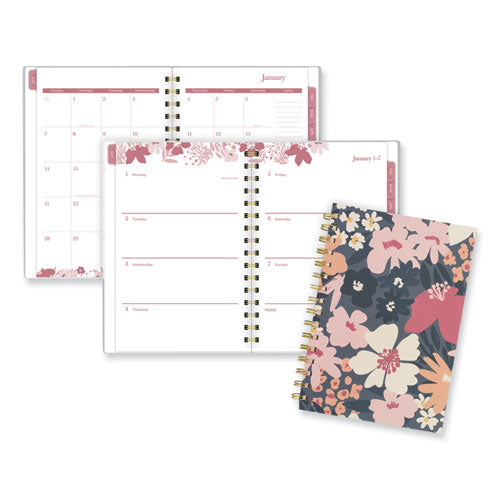 Thicket Weekly/monthly Planner, Floral Artwork, 8.5 X 6.38, Gray/rose/peach Cover, 12-month (jan To Dec): 2024