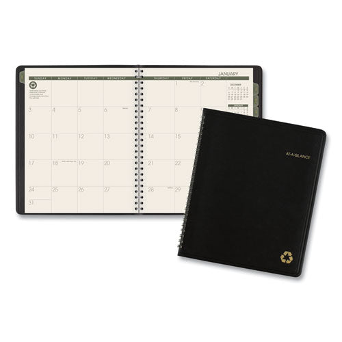 Recycled Monthly Planner With Perforated Memo Section, 8.75 X 7, Black Cover, 12-month (jan To Dec): 2024