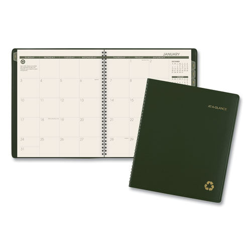 Recycled Monthly Planner, 11 X 9, Green Cover, 13-month (jan To Jan): 2024 To 2025