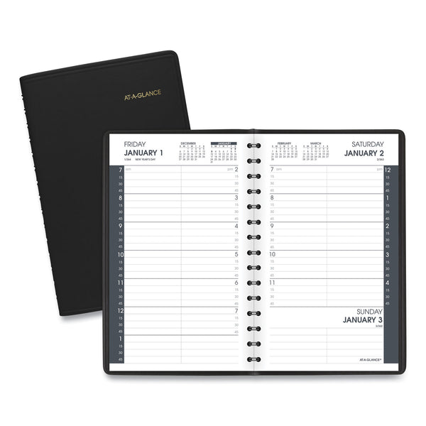 Daily Appointment Book With 15-minute Appointments, One Day/page: Mon To Sun, 8 X 5, Black Cover, 12-month (jan To Dec): 2024