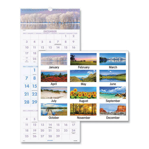 Scenic Three-month Wall Calendar, Scenic Landscape Photography, 12 X 27, White Sheets, 14-month (dec To Jan): 2023 To 2025