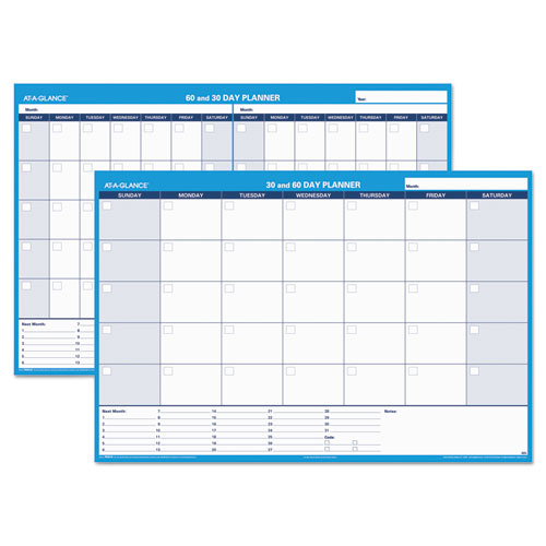 30/60-day Undated Horizontal Erasable Wall Planner, 48 X 32, White/blue Sheets, Undated