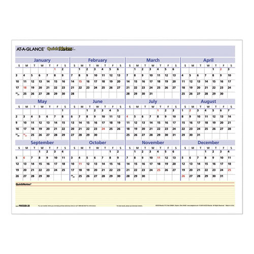 Quicknotes Mini Erasable Wall Planner, 16 X 12, White/blue/yellow Sheets, 12-month (jan To Dec): 2024