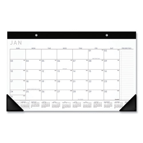 Contemporary Monthly Desk Pad, 18 X 11, White Sheets, Black Binding/corners,12-month (jan To Dec): 2024