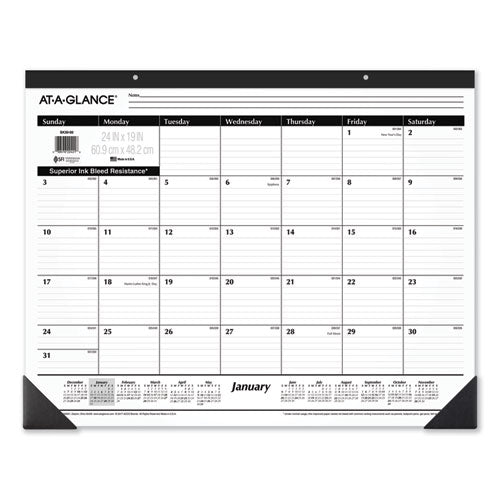 Ruled Desk Pad, 24 X 19, White Sheets, Black Binding, Black Corners, 12-month (jan To Dec): 2024