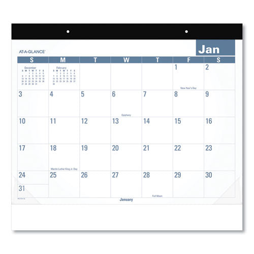 Easy-to-read Monthly Desk Pad, 22 X 17, White/blue Sheets, Black Binding, Clear Corners, 12-month (jan To Dec): 2024