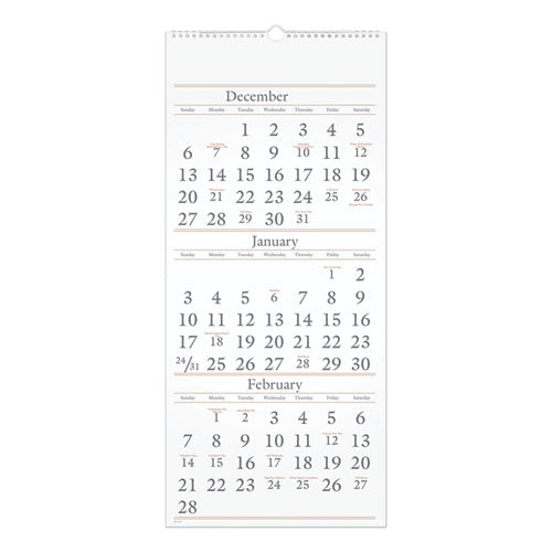 Three-month Reference Wall Calendar, 12 X 27, White Sheets, 15-month (dec To Feb): 2023 To 2025