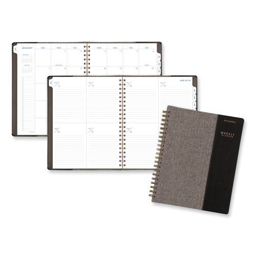 Signature Collection Black/gray Felt Weekly/monthly Planner, 11.25 X 9.5, Black/gray Cover, 13-month (jan To Jan): 2024-2025