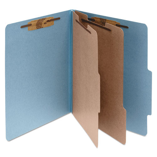 Pressboard Classification Folders, 3" Expansion, 2 Dividers, 6 Fasteners, Letter Size, Sky Blue Exterior, 10/box