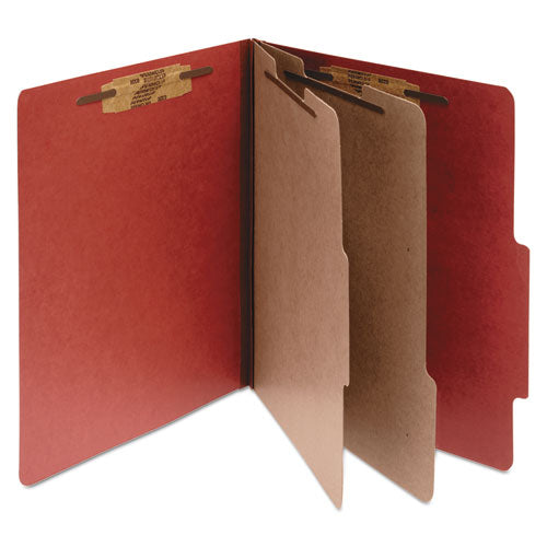 Pressboard Classification Folders, 3" Expansion, 2 Dividers, 6 Fasteners, Letter Size, Earth Red Exterior, 10/box