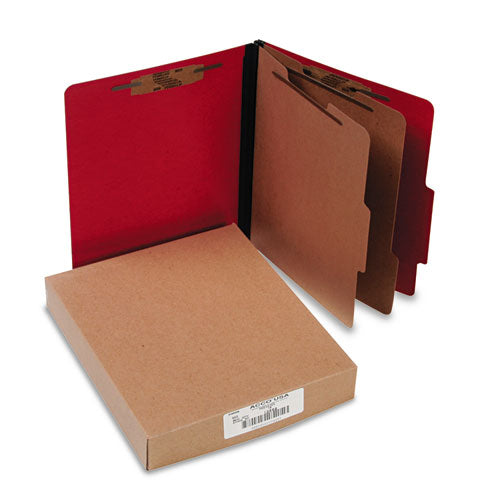 Colorlife Presstex Classification Folders, 3" Expansion, 2 Dividers, 6 Fasteners, Letter Size, Executive Red Exterior, 10/box