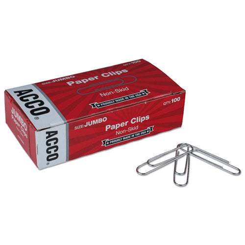 Paper Clips, Jumbo, Nonskid, Silver, 100 Clips/box, 10 Boxes/pack