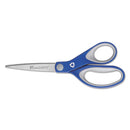 Kleenearth Soft Handle Scissors, 8" Long, 3.25" Cut Length, Blue/gray Straight Handle