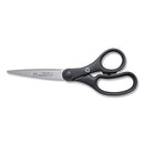 Kleenearth Basic Plastic Handle Scissors, Pointed Tip, 7" Long, 2.8" Cut Length, Black Straight Handle