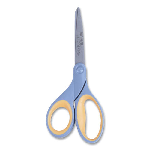 Titanium Bonded Scissors, 8" Long, 3.5" Cut Length, Gray/yellow Straight Handle